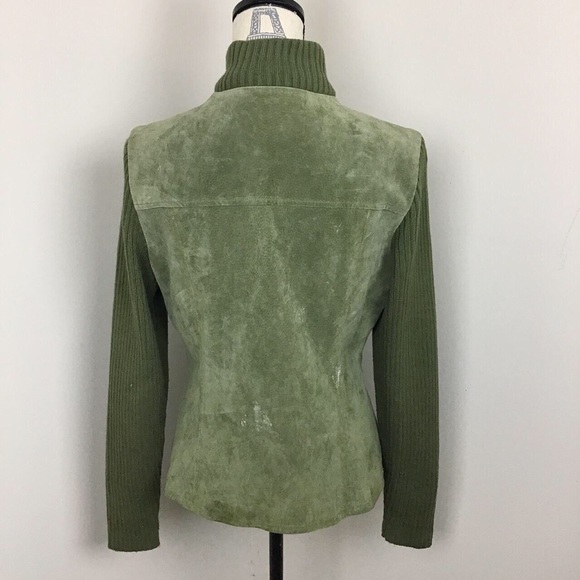 I.M.A Women’s Green Leather Full Zippered Turtleneck Jacket Sweater - Picture 4 of 4